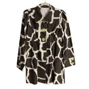 3 Sisters Giraffe Print Women's Medium Brown White Long Sleeve Jacket EUC